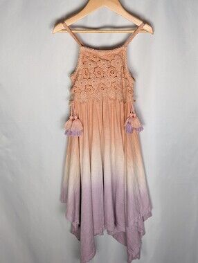 Next Direct Girls Orange Lilac Ombré Crochet Jersey Dress Size 7 UK